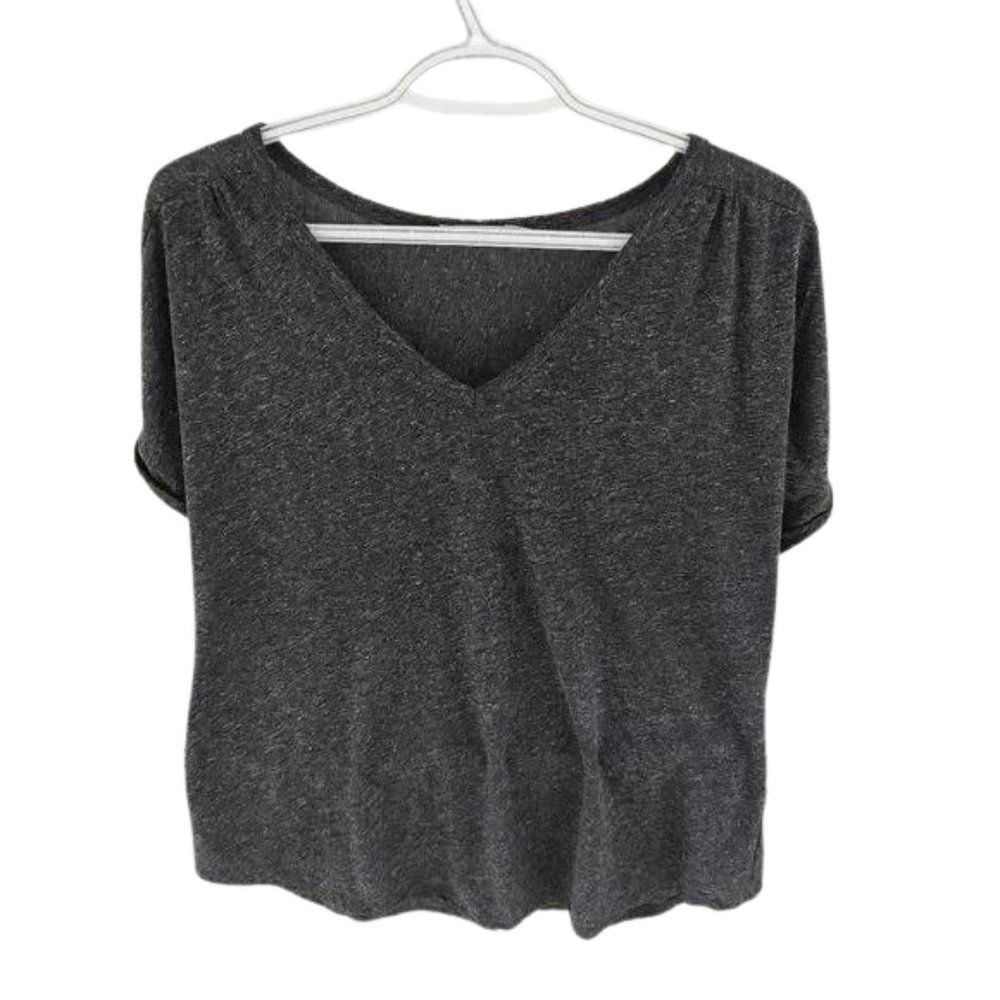 Ricki's short sleeved cuffed V Neck T shirt gray in color Sized Large